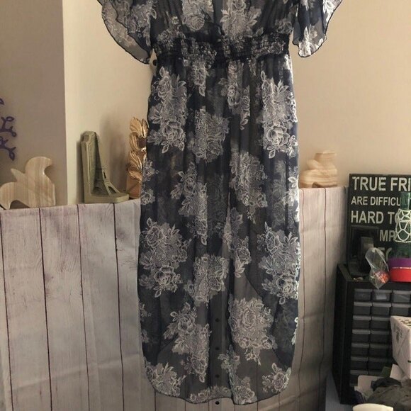 Rue 21 sz S Sheer Floral Long Hi Low Cover Up / Tunic Dress - Picture 7 of 11